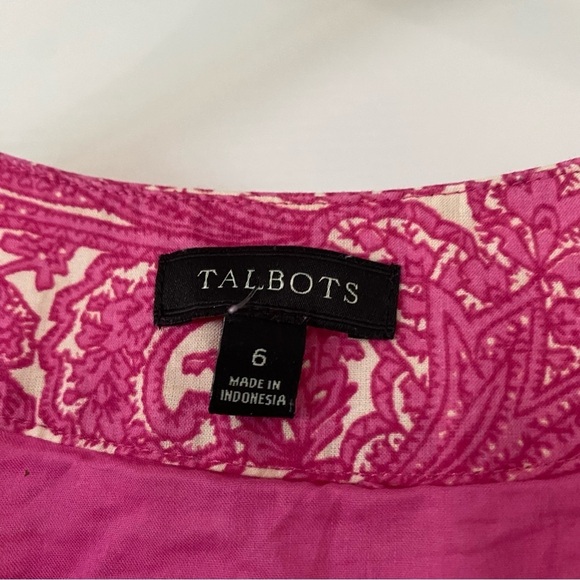 Talbots • Pink Paisley Print Maxi Dress With a Tiered Skirt and Tie Waist Sz 6 - Picture 3 of 5
